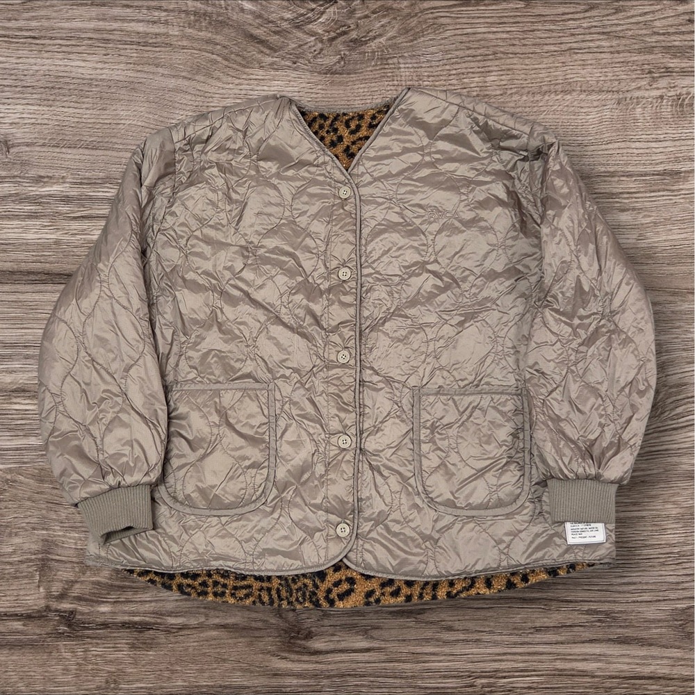 RVCA Mens Reversible Quilted Liner Jacket XL Taupe Leopard Fleece Fleece Lined